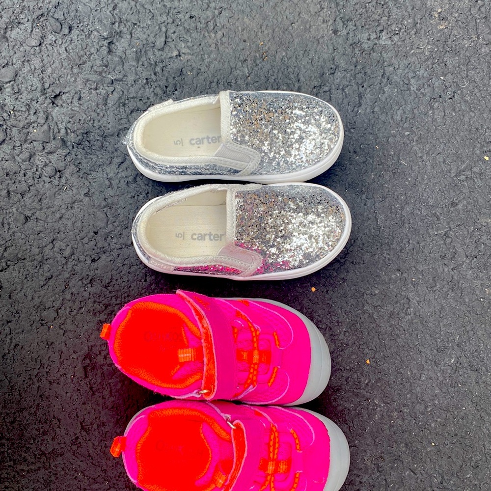 Silver sparkle Carter sz 5 toddler& Oshkosh size 5 toddler pink and orange shoes